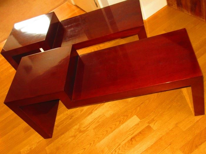 Pair of hardwood step tables