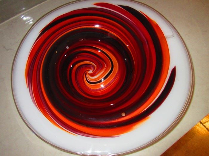 Large art glass charger, artist signed