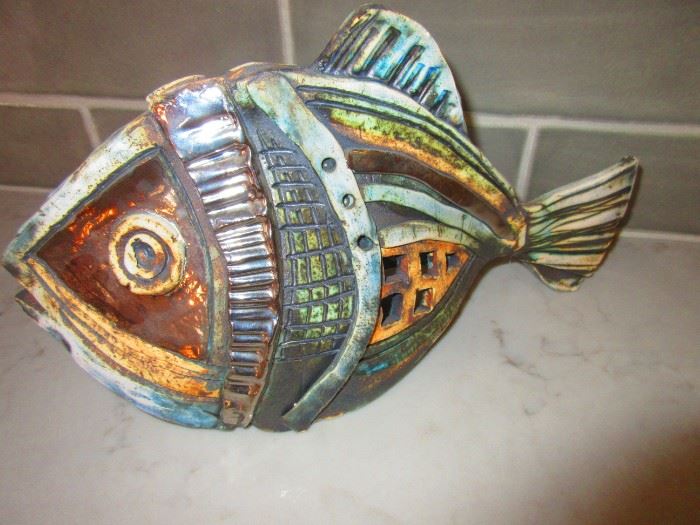 Raku fish sculpture