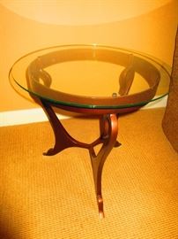 Contemporary iron and glass top side table