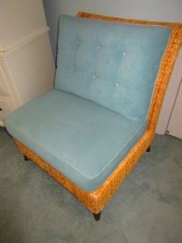 Woven chair with seafoam upholstery