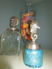 Decorative seaside motif lidded jars