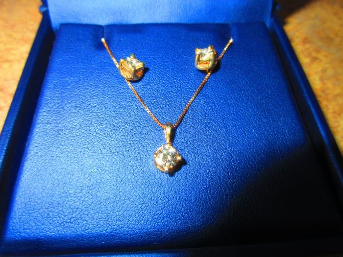 14-karat gold and diamond necklace and earrings