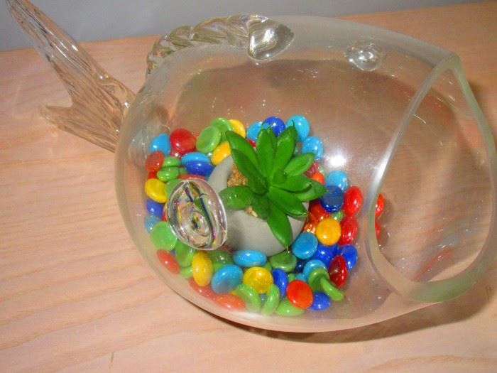 Blown glass fish planter