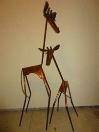 Large contemporary folk art giraffes