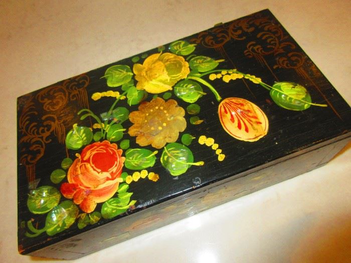 19th century hand-painted box with mother of pearl inlay
