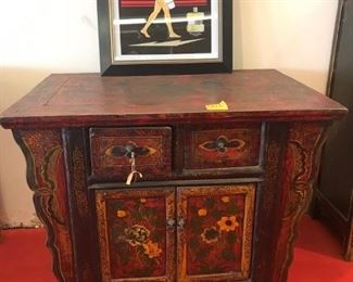 Tibetan Style desk with drawers and doors, hand painted. 