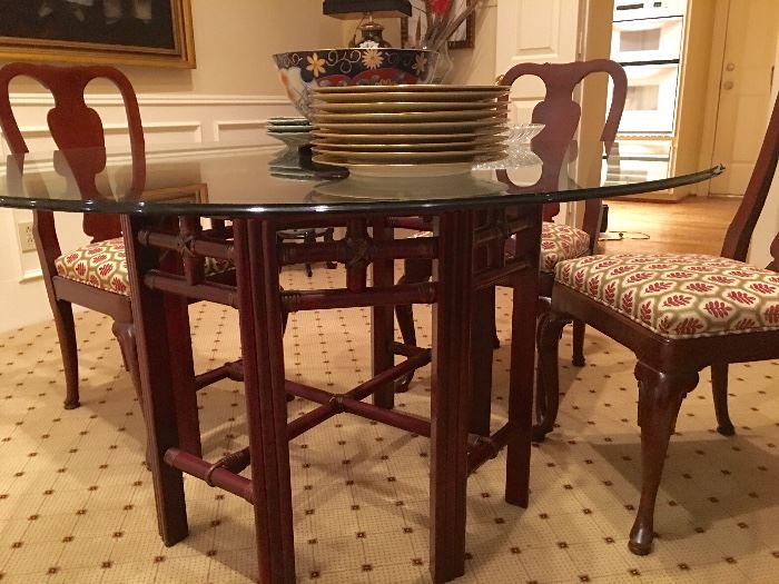 Faux Bamboo Dining Table with Round Glass Top