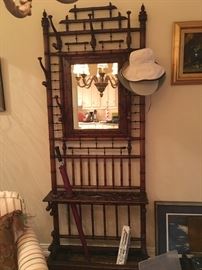 Spectacular Antique Bamboo Hall Stand with Mirror!
