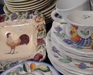 View of some of the dishes with rooster motif.