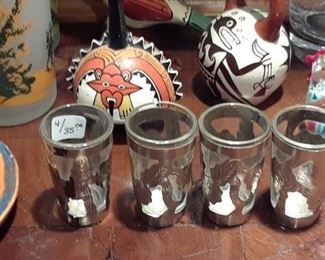 Mexico silver overlay shot glasses