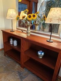 Pair of matched lamps and pair of matched book cases, selling individually