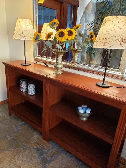 Pair of matched lamps and pair of matched book cases, selling individually