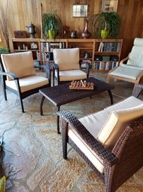 We have 2 identical 4 piece patio sets with cushions. Always been indoors