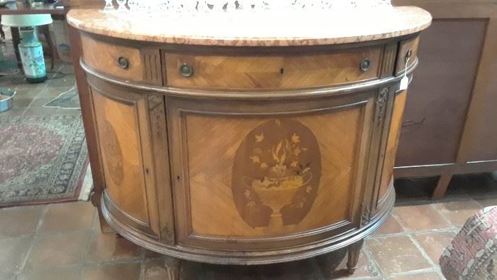 Demilune chest with inlay marquetry and marble top