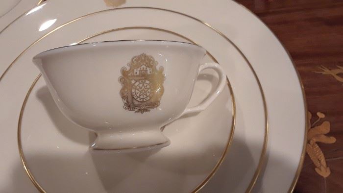 Detail of the City of San Antonio crest on the dinnerware