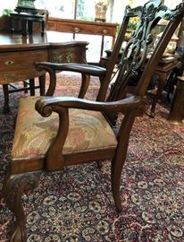 One of two Chippendale style arm chairs. Fifteen side chairs also available. Side chairs sold in sets of 6 and 8