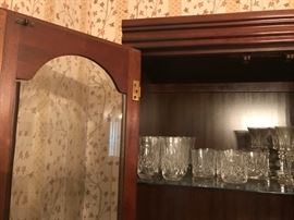 #10	display 2 bevel glass door 2 wood doors  laminate side  cabinets (2) @ 100 ea. w glass shelves 30x18x76	 $200.00 
