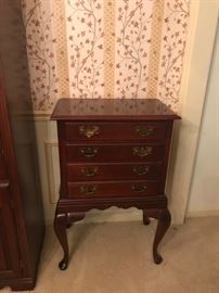 #11	silver chest on queen Anne legs felt lined drawers  4 drawers 24x14x37	 $200.00 
