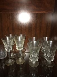 #19	crystal  4 small stem wine glasses  	 $20.00 
#20	crystal 4 stem water glasses	 $20.00 
