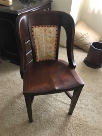 #58	mid century wood chair w fabric back 	 $75.00 
