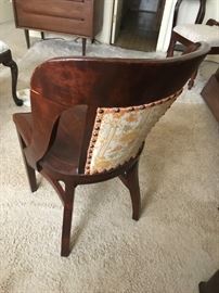 #58	mid century wood chair w fabric back 	 $75.00 
