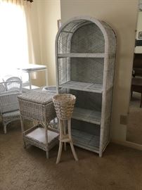#62	wicker arch display cabinet 25x13x62	 $65.00 
#63	vintage wicker square sewing basket on legs 17x13x28 heavy	 $65.00 
#64	round wicker pot stand 29 tall (2) @ 30 ea. 	 $60.00 
#65	wicker stool 19x12x12	 $30.00 
#66	wicker magazine stand 	 $30.00 
