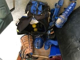 #99	blue bag of catcher equipment 	 $100.00 
