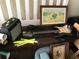 #100	fender Starcaster 15G amp and electric guitar 	 $100.00 
