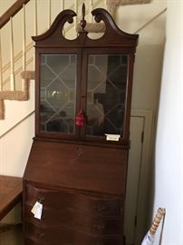 #37	vintage sectary w 4 drawers 2 glass doors claw feet 30x16-27x79	 $275.00 

