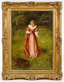 Alfred W Bayes English 1831 1909 Girl With Picnic Hamper Oil on Canvas