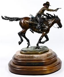 Bob Parks American 1943 2017 Expectin Trouble Bronze Statue