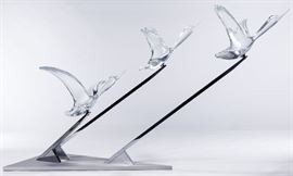 Daum Crystal Birds in Flight Sculpture