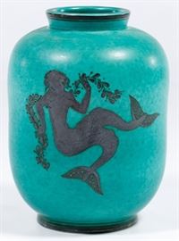 Gustavsberg Argenta Silver Overlay Pottery Vase