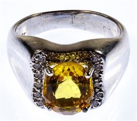 Platinum Yellow Tourmaline and Diamond Ring
