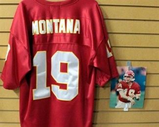 Joe Montana Kansas City Chiefs Football Jersey Size 56 And Autographed Photo 8" x 10"