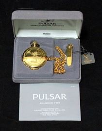 Pulsar Quartz Mickey Mouse Pocket Watch With Chain In Case, Unused