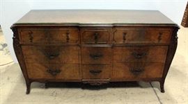 Joerns Brothers Elaborate Bedroom Dresser, 6 Large Drawers, 3 Smaller Drawers, Glass Top Shaped To Match 66.5"W x 35"H x 21.5"D