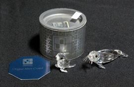 Swarovski Silver Crystal Baby Seal Figurine # 7663 NR 046 000 With Box And COA And Silver Crystal Seal Figurine Total Qty 2