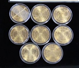 1994 Grand Casino 24K Gold Plated Seven Wonders Of The World Tokens (8), 1995 Holographic U.S. Two Dollar Bill With COA In Case, Replica Gold Doubloon