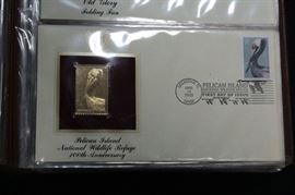 Golden Replicas Of United States Stamps Proof Replicas On A Gleaming Surface Of 22K Gold Qty 45 And More In Binder