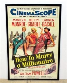 1958 How To Marry A Millionaire Movie Poster Print, Marilyn Monroe Betty Grable Lauren Bacall Framed 28"W x 41"H