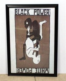 Black Power / White Power Propaganda Poster c. 1970s Framed 27"W x 39"H