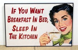 If You Want Breakfast In Bed, Sleep In The Kitchen Funny Sign Framed 36"W x 24.5"H