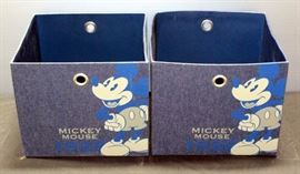 Mickey Mouse Cloth Covered Plastic Totes (2) 13.5"W x 10.5"H x 12.5"D