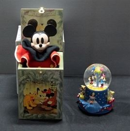 Mickey Mouse Limited Edition Musical Jack-In-The-Box By Enesco And Hallmark "When You Wish Upon A Star" Musical Snow Globe