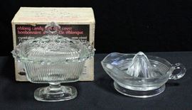Indiana Glass Oblong Candy Box With Cover In Original Box And Glass Juicer