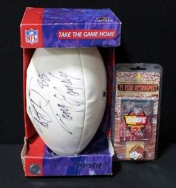 Tony Gonzalez Kansas City Chiefs Autographed Football In Original Box And Kansas City Chiefs 75 Year Retrospect Commemorative Trading Card And Pin Set