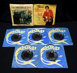 ELVIS 45rpm Vinyl Records, Jailhouse Rock With Picture Sleeve, Blue Suede Shoes, Lonesome Tonight, More! VG+ to NM, Qty 7