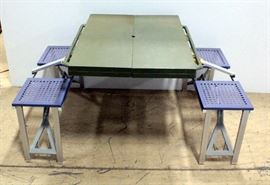 Collapsible Picnic/Camping Table Folds Out To Be Table With Attached Benches, Folds Into Self-Contained Case With Handle